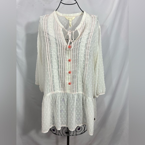 Matilda Jane white peplum swiss dot 3/4 sleeve blouse size M - Picture 2 of 9